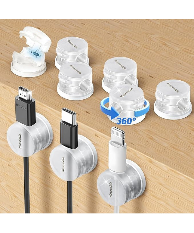 9 Pack Spring Cord Organizer Cable Clips [Locking Cable Rotatable], 2025 Latest Nearockle Phone Charging Cord Holder Cable Management for Car, Nightstand, Office Desk Accessories (Clear)