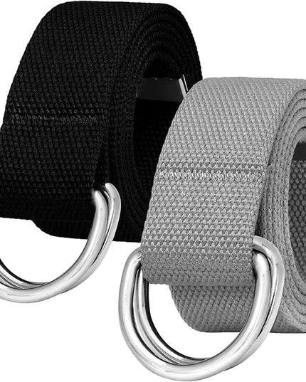 Falari Canvas Web Belt Metal Double D Ring Buckle for Men Women Casual Cloth Military Style Belt 1 1/2" Wide