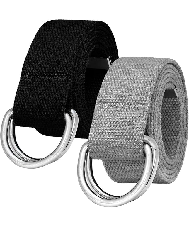 Falari Canvas Web Belt Metal Double D Ring Buckle for Men Women Casual Cloth Military Style Belt 1 1/2" Wide