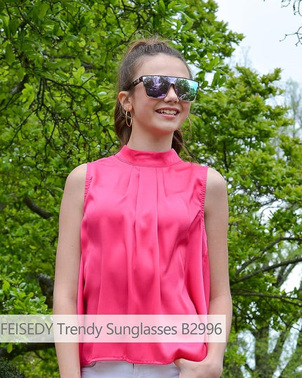 FEISEDY Sunglasses for Women Men, Fashion Mirrored Single Lens, Driving Beach Sunnies UV400 Shades B2996