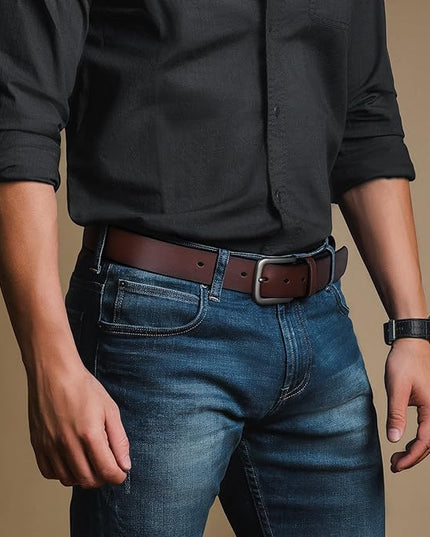 Buffway Men's Leather Belt,1.5" Handmade Top-Grain Leather–Durable,Comfortable,Suitable for Everyday Formal & Casual Wear