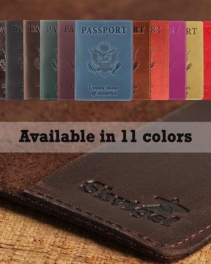 Shvigel US Leather Passport Book Cover - Thin American Travel Passport Holder - Premium International USA Passport Protector Case for Women Men (Light Brown Vintage)