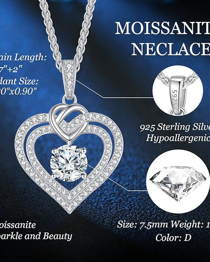 OOBEE Moissanite Heart Necklaces for Women, 1- 4 Carat Moissanite 925 Sterling Silver Gold Plating Fine Women Necklace，Ideal Anniversary Birthday Christmas Valentine Mothers Day Jewelry Gifts for Mom Wife Her Girlfriend