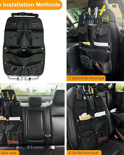 Car Seat Back Organizer with Multiple Storage Pockets, Black Mesh and Fabric, Universal Fit