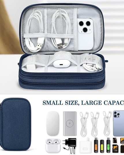 FYY Electronic Organizer, Travel Cable Organizer Bag Pouch Electronic Accessories Carry Case Portable Waterproof Double Layers Storage Bag for Cable, Cord, Charger, Phone, Earphone, Medium Size, Navy