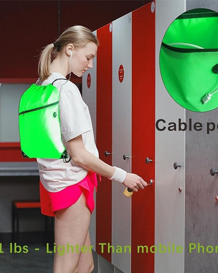 CODOBON Gym Drawstring Backpack with Zipper Pocket - Durable Cinch Sack for Swimming, Sports & Travel - Bulk Drawstring Bags for Men & Women (20, Green)