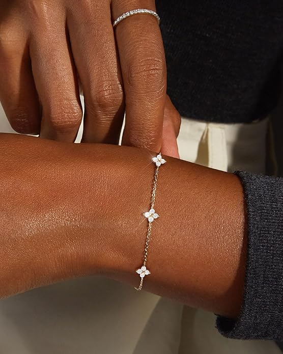 FUNEIA Dainty Silver Gold Bracelets for Women Trendy Non Tarnish 14K Gold Plated Waterproof Diamond Bracelets Cute Stackable Heart Butterfly Clover Cross Evil Eye Charm Bracelet Stack Jewelry Gifts