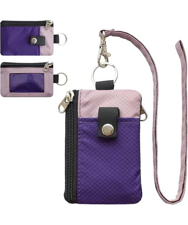 Minimalist RFID Blocking Small Wallet with ID Window,WaterResistant Zip Id Case Wallet with Lanyard Keychain for Cards,Cash,Travel,Women,Men