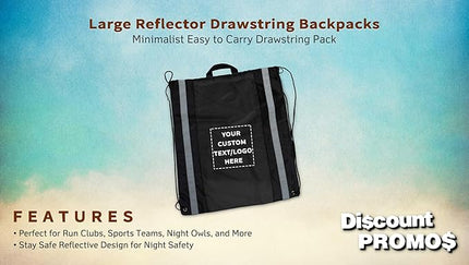DISCOUNT PROMOS Custom Classic Polyester Drawstring Backpack Set of 10/50/100, Personalized Bulk Pack - Great for Travelling, Gym and for Everyday Use - Black