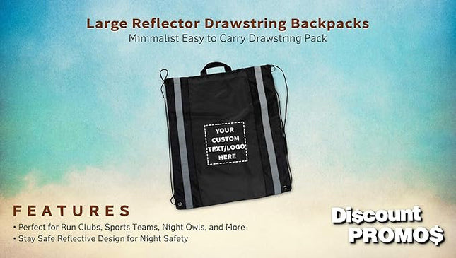 DISCOUNT PROMOS Custom Classic Polyester Drawstring Backpack Set of 10/50/100, Personalized Bulk Pack - Great for Travelling, Gym and for Everyday Use - Black