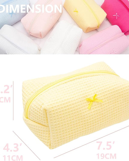 PAZIMIIK 6PCS Cozy Makeup Bag Travel Cosmetic Bag for Women Soft Toiletry Bag Aesthetic Makeup Organizer Portable Large Zipper Pouch for Skincare Beauty Accessories Brushes Waffle Check Yellow