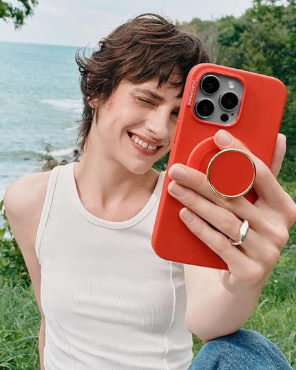 PopSockets Phone Grip for MagSafe with Kickstand, Magnetic Stand, Swappable Top, Secure Hold for iPhone MagSafe Cases, Phone & Tablet Grip - Enamel Rosso