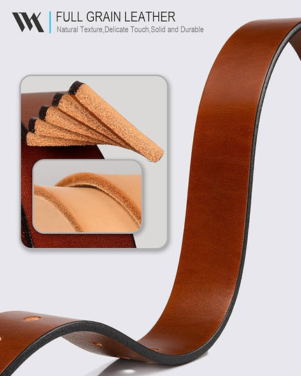 WOLFANT Men's 1.5" Full Grain Leather Belt,100% Italian Real Solid Leather