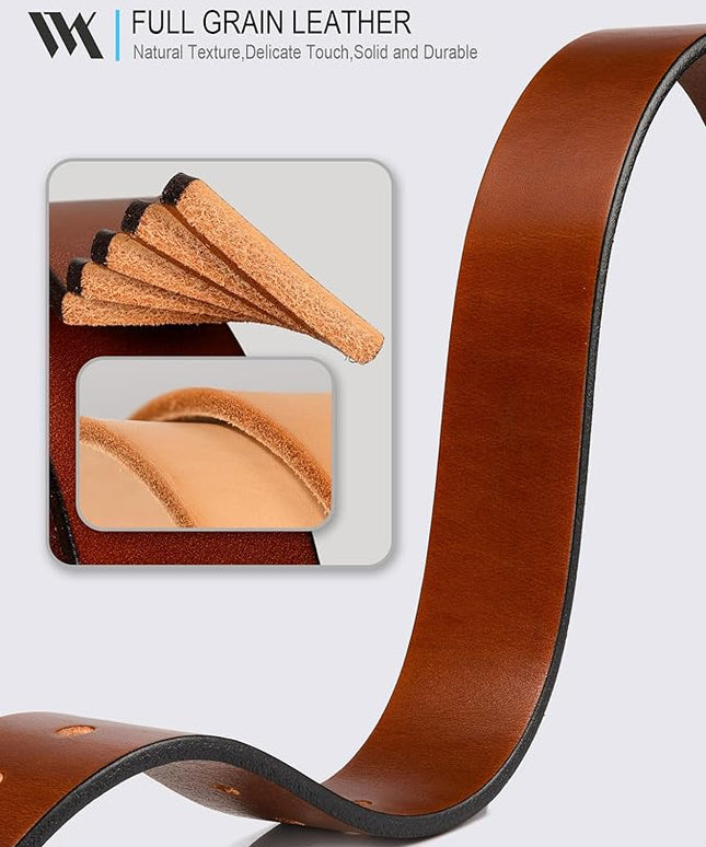 WOLFANT Men's 1.5" Full Grain Leather Belt,100% Italian Real Solid Leather