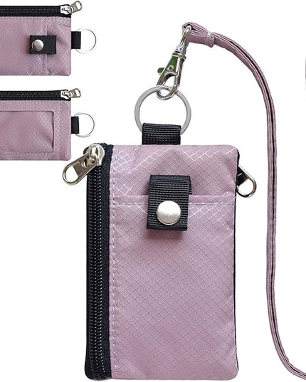 Minimalist RFID Blocking Small Wallet with ID Window,WaterResistant Zip Id Case Wallet with Lanyard Keychain for Cards,Cash,Travel,Women,Men