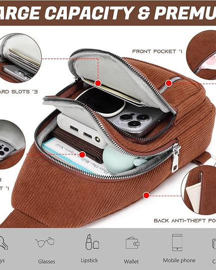 Sling Bag Crossbody Backpack - 2 in 1 Leather Cross Body Bag Fanny Pack with 2 Removable Straps