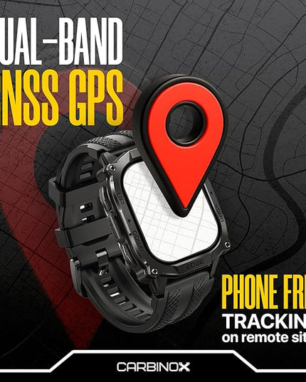 CARBINOX Edge Smart Watch Rugged, 1.96″ AMOLED, Stainless Steel, IP69K/5ATM Fitness trackers, Dual-Band GNSS, 500mAh, Bluetooth Calls, Smart Watch for Android Phones iOS (Black)