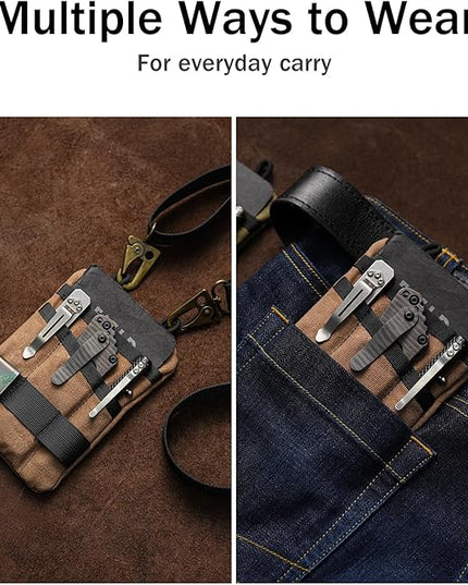 VIPERADE VE1-OW EDC Pouch, Waxed Canvas Pocket Organizer, EDC Pocket Organizer Pouch for Men, 3 Tool Slots with 1 Zipper Pocket Great for EDC Gears