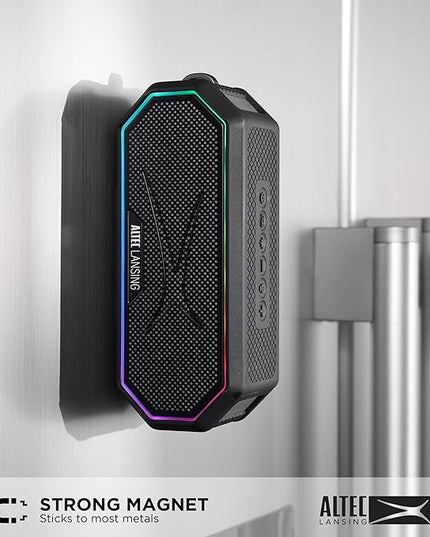 Altec Lansing Magnetic Bluetooth Speaker HYDRAJOLT 2.0, Waterproof IP67, 12W Output Power, 16H Battery, Multicolor LED, 100ft Wireless Range, Voice Assistant, USB-C Quick Charge