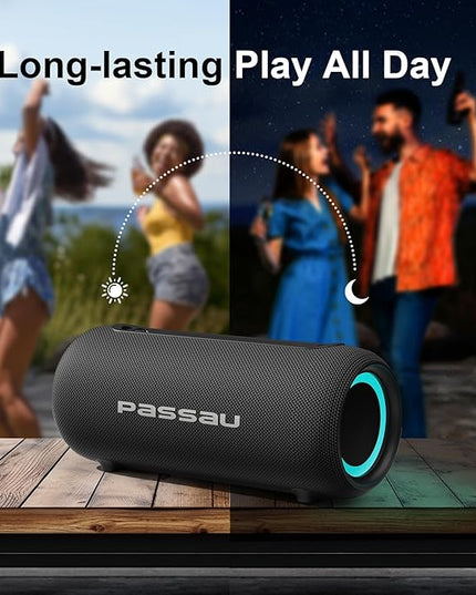 Passau Portable Bluetooth Speakers Loud 40W Peak Stereo Sound, Passive Radiators-Deep Bass, All Day Playtime, Adjustable Strap, BT5.3, IPX5 Wireless Speaker RGB Lights for Indoor Outdoor