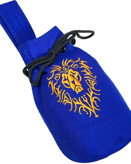 Mythrojan Medieval Viking Woolen Belt Pouch Drawstring Coin Purse with Celtic Embroidery, Ideal for Ren Faire, LARP, Cosplay, Viking Events - Royal Blue