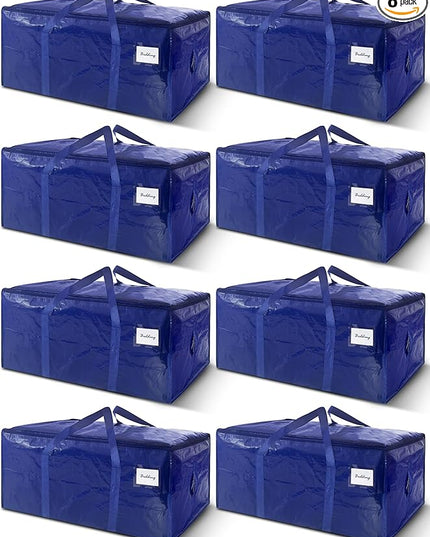 8 Pack Extra Heavy Duty Large Moving Bags with Strong Zipper & Carrying Handles, Sturdy Clothes Storage Bag Totes Bins, Packing Bags Moving Boxes College Moving Supplies, Dark Blue - 40 gal