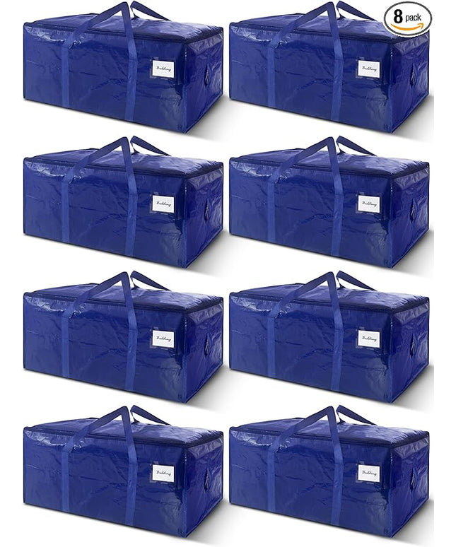 8 Pack Extra Heavy Duty Large Moving Bags with Strong Zipper & Carrying Handles, Sturdy Clothes Storage Bag Totes Bins, Packing Bags Moving Boxes College Moving Supplies, Dark Blue - 40 gal