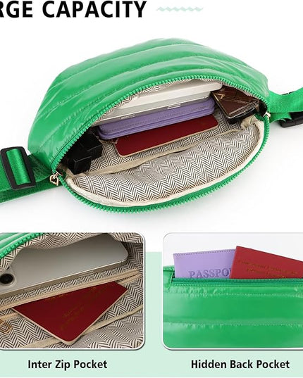 Fanny Packs for Women Fashion Waist Packs Quilted Puffer Belt Bag Puffy Crossbody Bags Sling Purse for Women Travel Running
