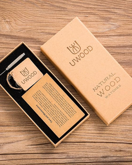 Wooden Watches, Uwood Series Zebra Sandalwood Japanese Quartz Analog Watch for Men with Calendar Unisex Wristwatch