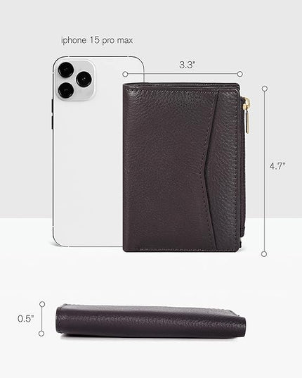 Oak Leathers Leather Wallet For Women - Small RFID Coin Purse Credit Card & ID Holder for Ladies, Gift for Women's, Bifold Wallets (Nappa Brown)