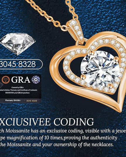 ANDSO Moissanite Heart Pendant Necklaces for Women, 925 Sterling Silver Necklace Engraved with 'I LOVE YOU', Ideal Anniversary Birthday Christmas Jewelry Gifts for Mom Wife Girlfriend Daughter Her