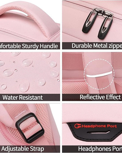 Laptop Backpack,Business Travel Anti Theft Slim Durable Laptops Backpack with USB Charging Port,Water Resistant College Computer Bag for Women & Men Fits 15.6 Inch Laptop and Notebook-Light Pink