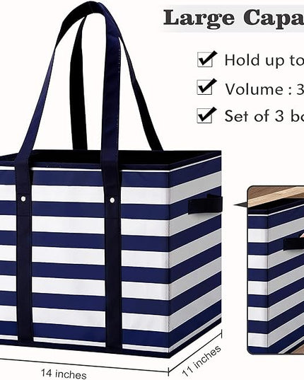 WISELIFE 3 Pack Reusable Grocery Bags Large Water Resistant Grocery Collapsible Heavy Duty Tote Bags for Shopping Picnic