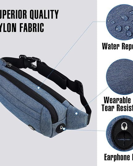 WATERFLY Fanny Pack Waist Bag: Small Hip Pouch Bum Bag Fannie Pack Phanny Fannypack Waistpack Bumbag Beltbag Sport Slim Fashionable for Jogging Hiking Hiker Woman Man