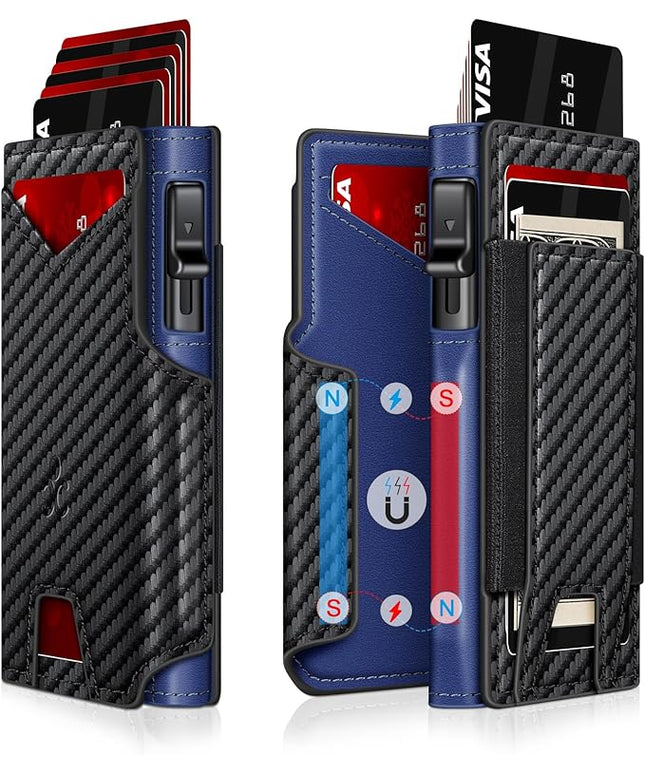 Wallet for Men Wallet with Slim Pop Up Card Holder 9-13 Cards, Bifold Minimalist Smart Wallet RFID Blocking Credit Card Holder with ID Window & Stretchable Cash Slot Compact Metal Aluminum Card Case