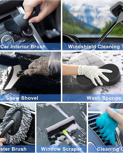 AUTODECO 42Pcs Car Wash Detailing Kit Cleaning Set with Foam Gun Sprayer, Long-Handle Brush, Collapsible Bucket, Large Wash Mitt, Towels, Complete Interior & Exterior Car Washing Supply Set (Blue)