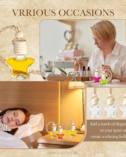 BBTO 50 Pcs Hanging Car Air Freshener Car Diffuser Bottles Empty Glass Perfume Bottle Freshener Diffuser Bottle Pendant for Essential Oil Fragrance Aromatherapy Bottle Ornament(Star)