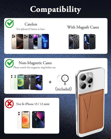 TopMade for MagSafe Wallet, Strongest Magnetic Card Holder for iPhone 17/16/15/14/13/12 Series, Minimalist Leather Trifold Magnetic Wallet for Phone Case, 9 Cards Holder, RFID Blocking, Brown