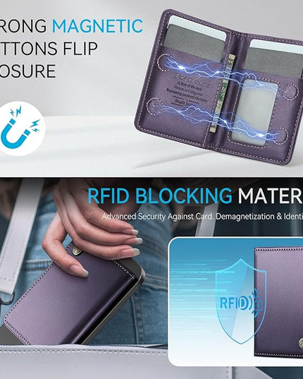 Defencase for Magsafe Wallet Magnetic Card Holder RFID Blocking, PU Leather Minimalist Phone Wallet for MagSafe Phones and Cases for iPhone 17/16/ 15/14/ 13/12/ Pro/Max/Plus/Air, Purple