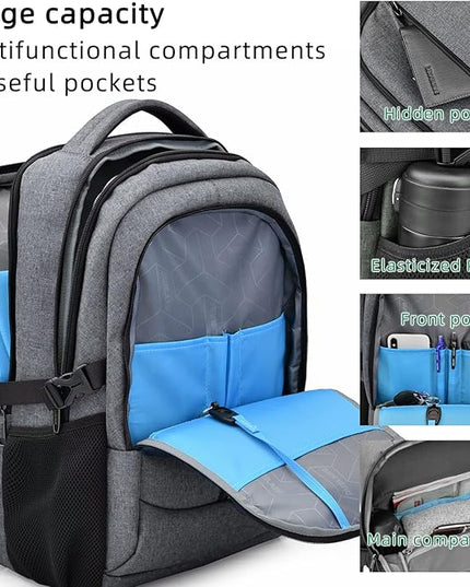 DUSLANG 17 Inch Travel Laptop Backpack Water Resistant College Backpack for Men Laptop Bag with USB Charging Port,Light Grey