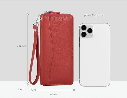 Orange Leather Wallet for Women - RFID Womens Wallet Clutch with 8 Credit Card Holder, Coin Pocket, Gift for Women’s Teens Ladies