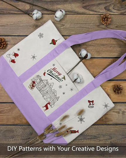 TOPDesign 6-Pack Canvas Tote Bags with an External Pocket, Reusable Grocery Shopping Bags, Top Zipper Closure, Daily Essentials (Lavender/Natural)