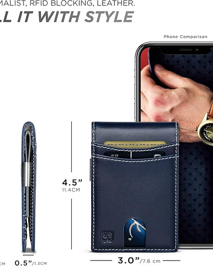 SERMAN BRANDS Mens Money Clip Wallet. RFID Blocking Slim Front Pocket Wallets for Men, Full Grain Leather RFID Minimalist Card Holder | RFID Blocking, Slim, Front Pocket, RFID, Minimalist, Card Holder