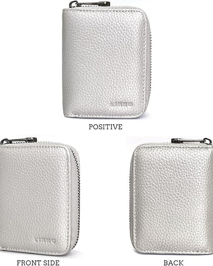 Linno RFID 20 Slots Credit Card Holder Genuine Leather Small Wallet for Women or Men with Zipper