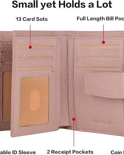 Lavemi Small Compact Women Wallet RFID Blocking Genuine Leather Bifold Purse with ID Windows