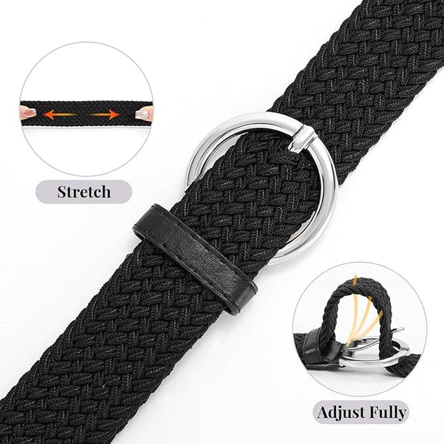 JASGOOD Women Men Braided Woven Elastic Stretch Belt Golf Canvas Casual Belt for Jeans Pants