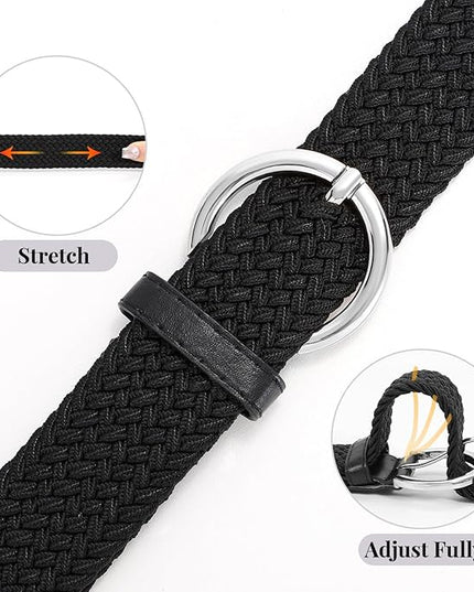 JASGOOD Women Men Braided Woven Elastic Stretch Belt Golf Canvas Casual Belt for Jeans Pants