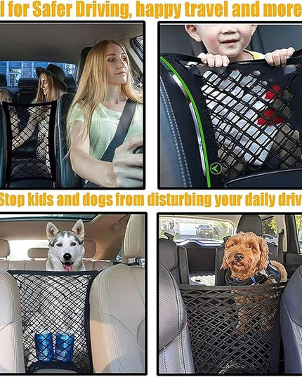 DYKESON Dog Car Net Barrier Pet Barrier with Car Mesh Organizer for Dog & Child, Safety Divider with Storage Pouch, Easy Install for Cars & SUVs
