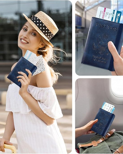 ACdream RFID BLOCKING Passport Holder Travel Wallet, Premium PU Leather Cover Passport Book with Card Holder, Pen Holder, Keep Organization, and Travel Essentials for Women and Men, Blue