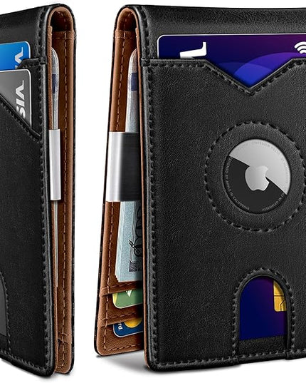 miyozi Airtag Wallet for Men,with Money Clip 11 Cards Slim Front Pocket Leather RFID Blocking Wallet with Gift Box